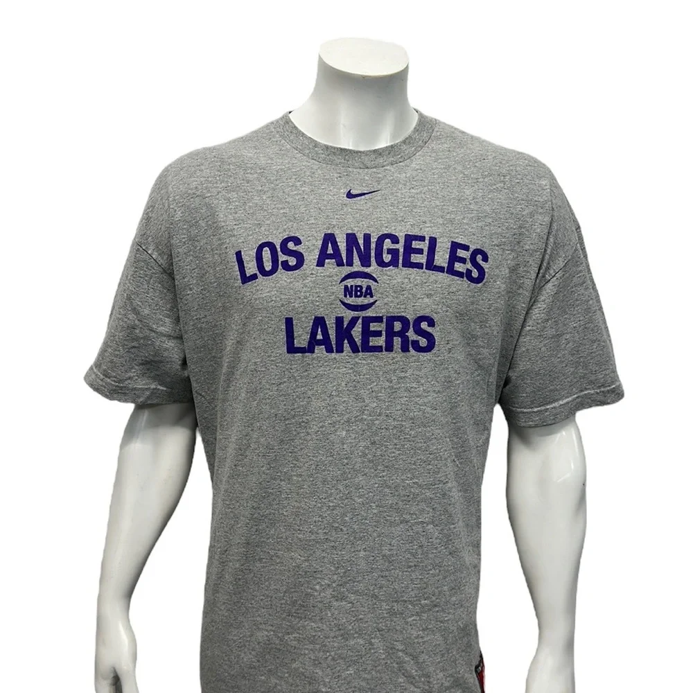 Vintage Nike Team Los Angeles Lakers Center Check #61 Gray Purple T-Shirt Tee XL